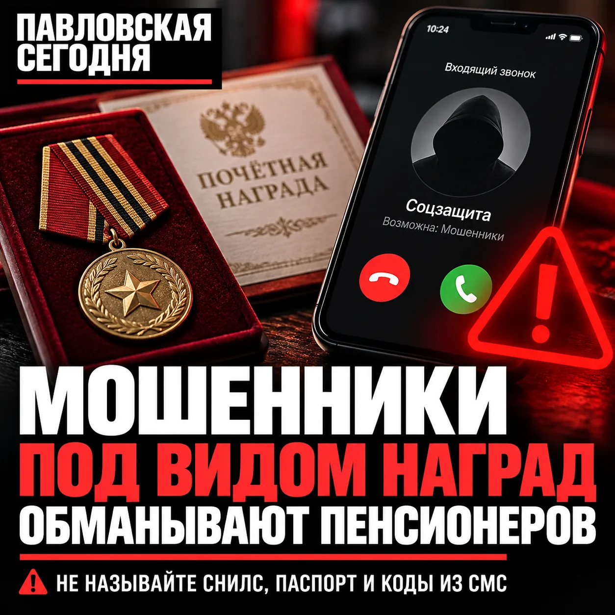 🚨 В Павловском районе пенсионеров обманывают под видом вручения наград