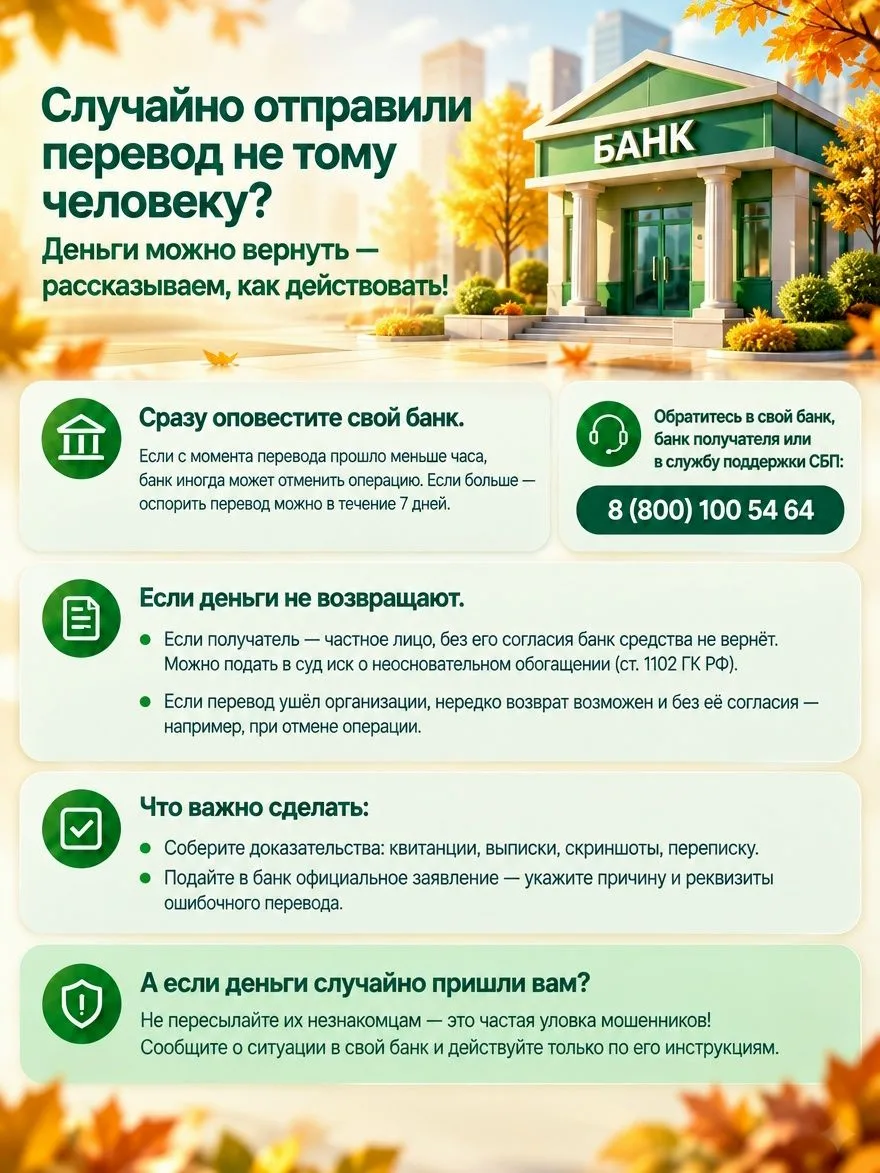 ❗Случайно отправили перевод не тому человеку? Деньги можно вернуть.