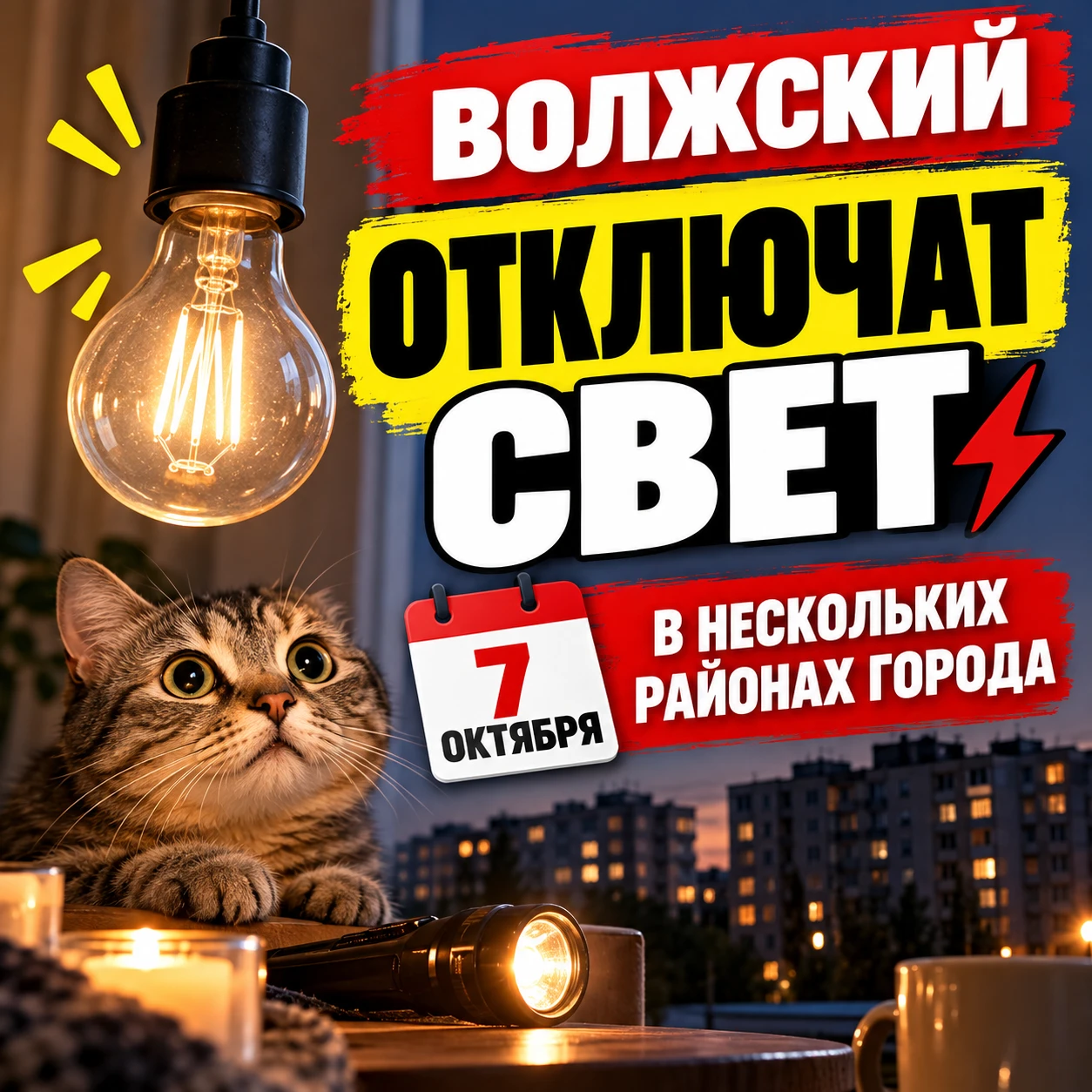 ⚡ Волжский, внимание: 7 октября сразу в нескольких районах отключат свет