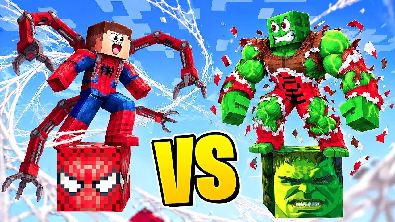 [ВЛАДУС] 🐸 ХАЛК vs ЧЕЛОВЕК ПАУК! 😡  БИТВА ЛАКИ БЛОКОВ В МАЙНКРАФТ (1080p)