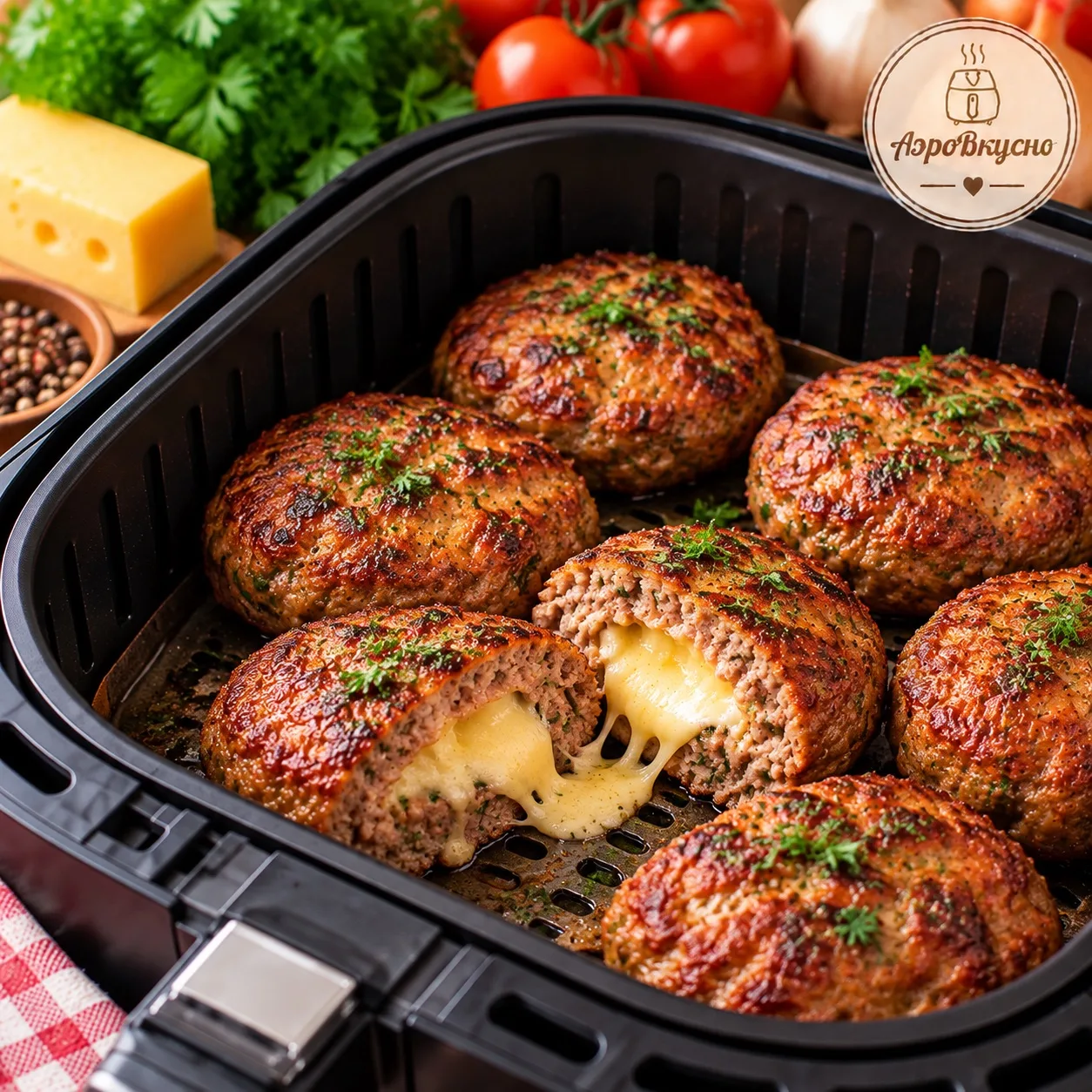🍖 Говяжьи котлеты с сырной начинкой в аэрогриле