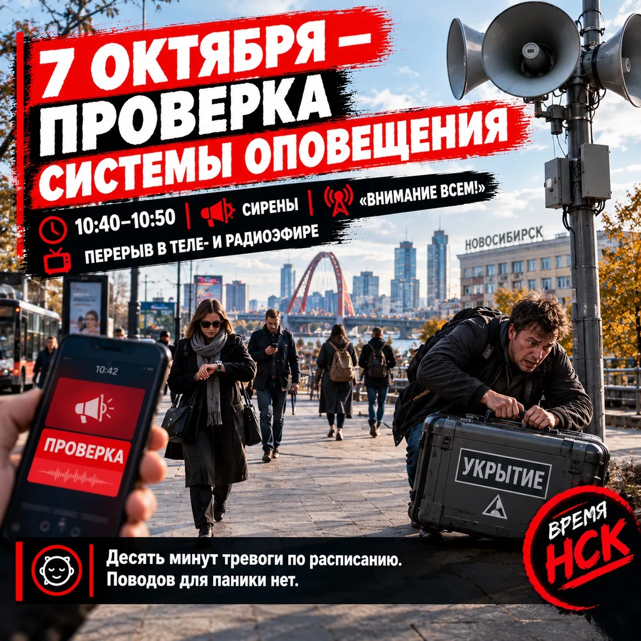 7 октября с 10:40 до 10:50 в Новосибирске проверят системы оповещения — сирены, «ВНИМАН...