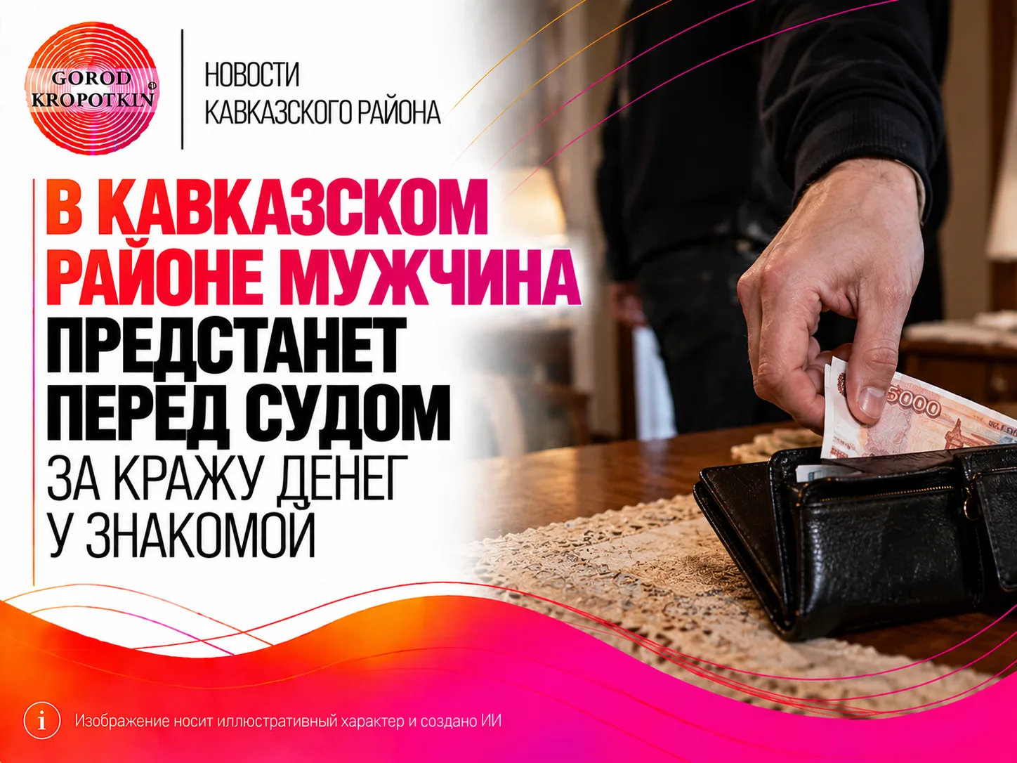 В Кавказском районе мужчина предстанет перед судом за кражу денег у знакомой