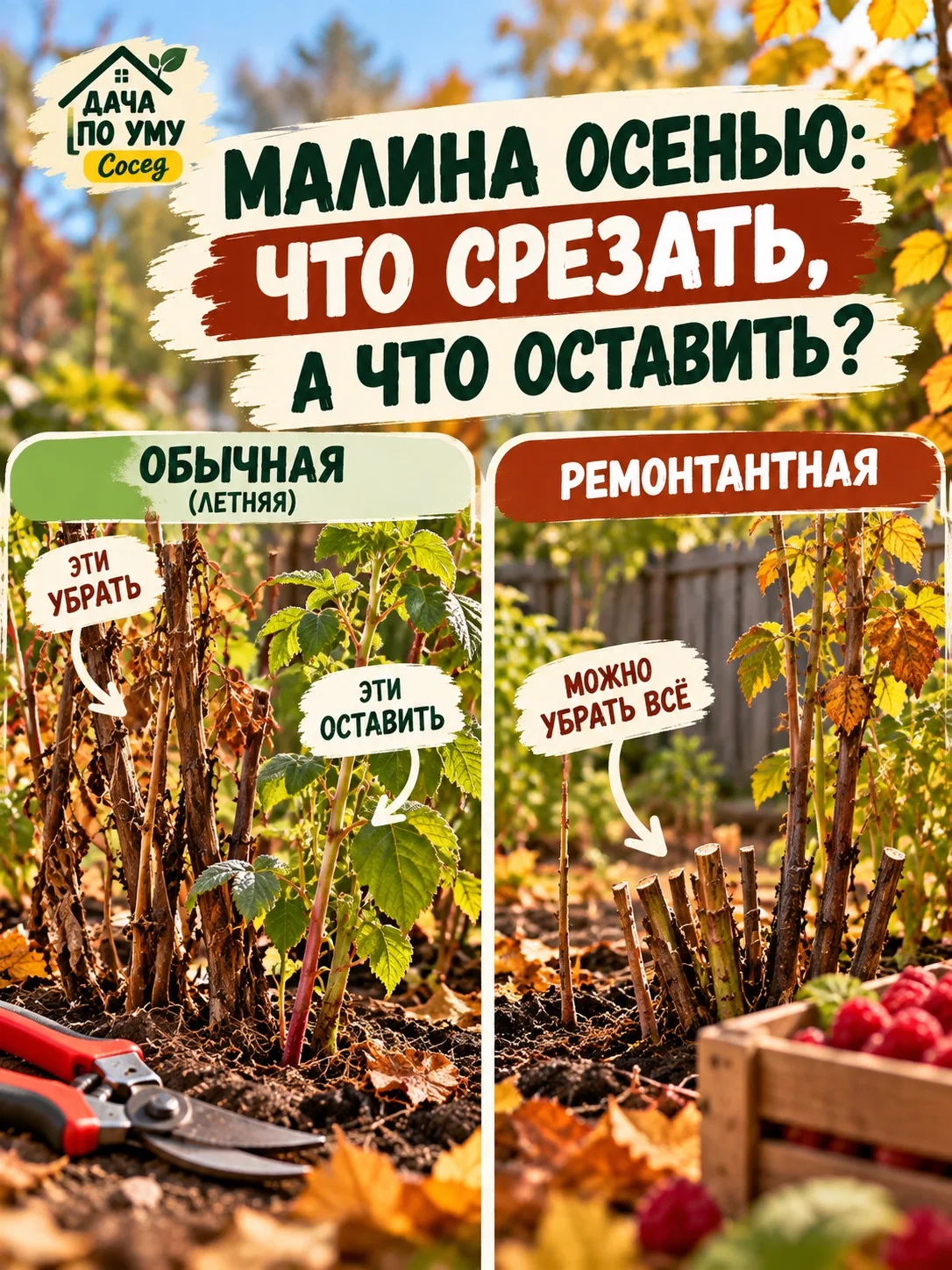 Осенью возле малины очень легко совершить одну простую ошибку: взять секатор и подстрич...