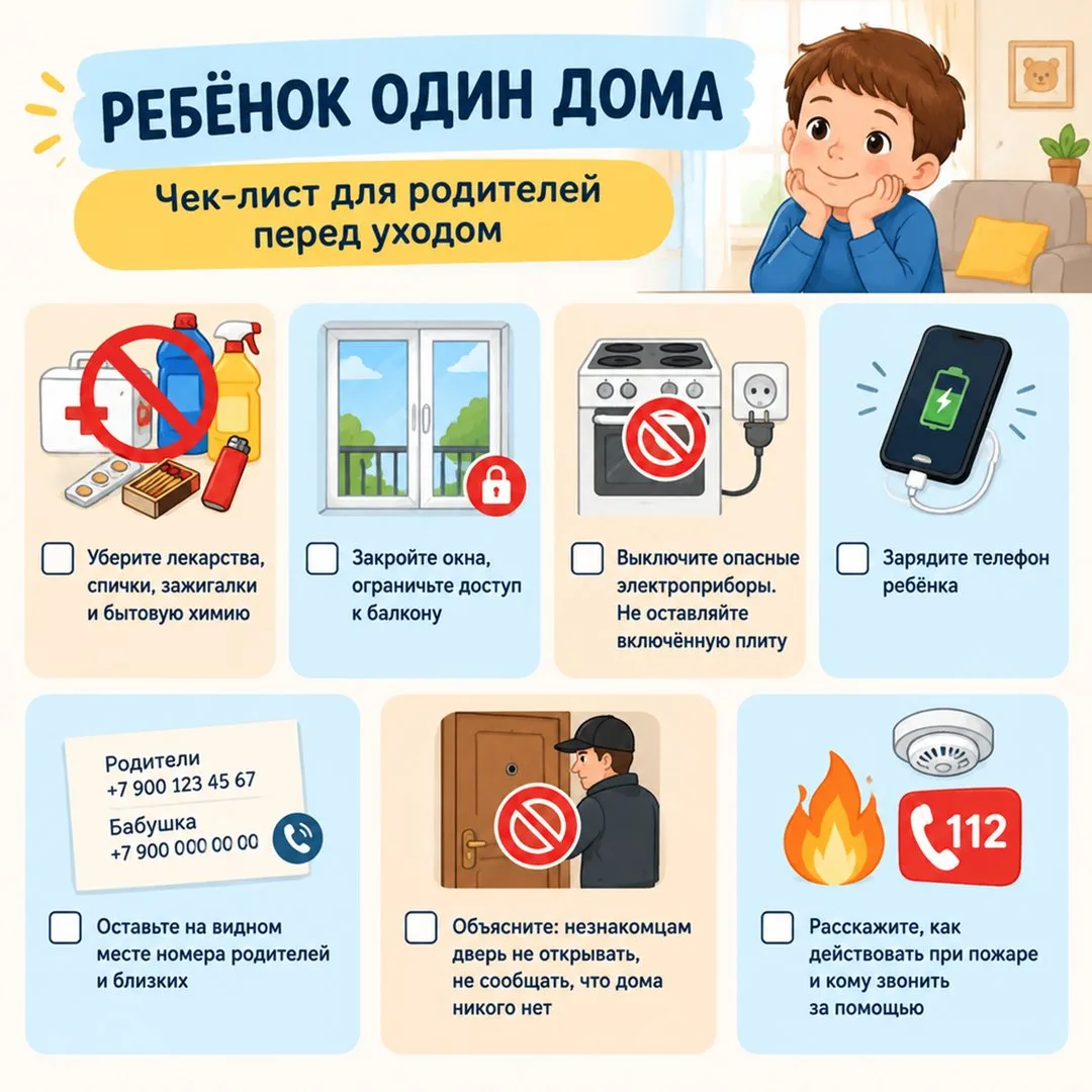 Ребёнок остаётся дома один? Проверьте всё перед уходом