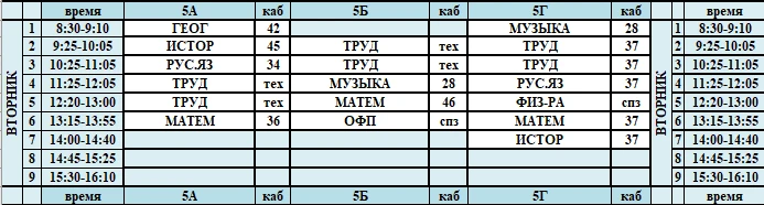 Расписание уроков на вторник 13.10.2026
