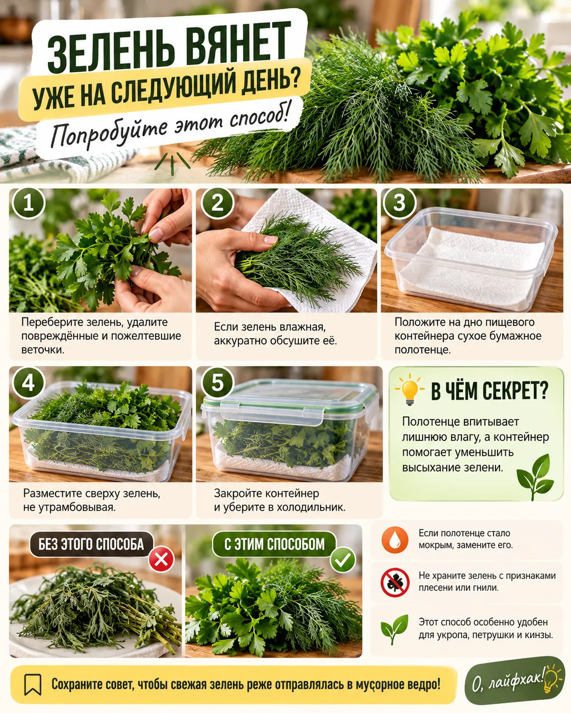 🌿 ЗЕЛЕНЬ ВЯНЕТ УЖЕ НА СЛЕДУЮЩИЙ ДЕНЬ? ПОПРОБУЙТЕ ЭТОТ СПОСОБ!