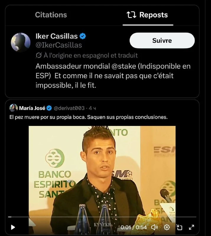🤨 Касильяс ретвитнул видео, в котором говорится о превосходстве Месси над Криштиану