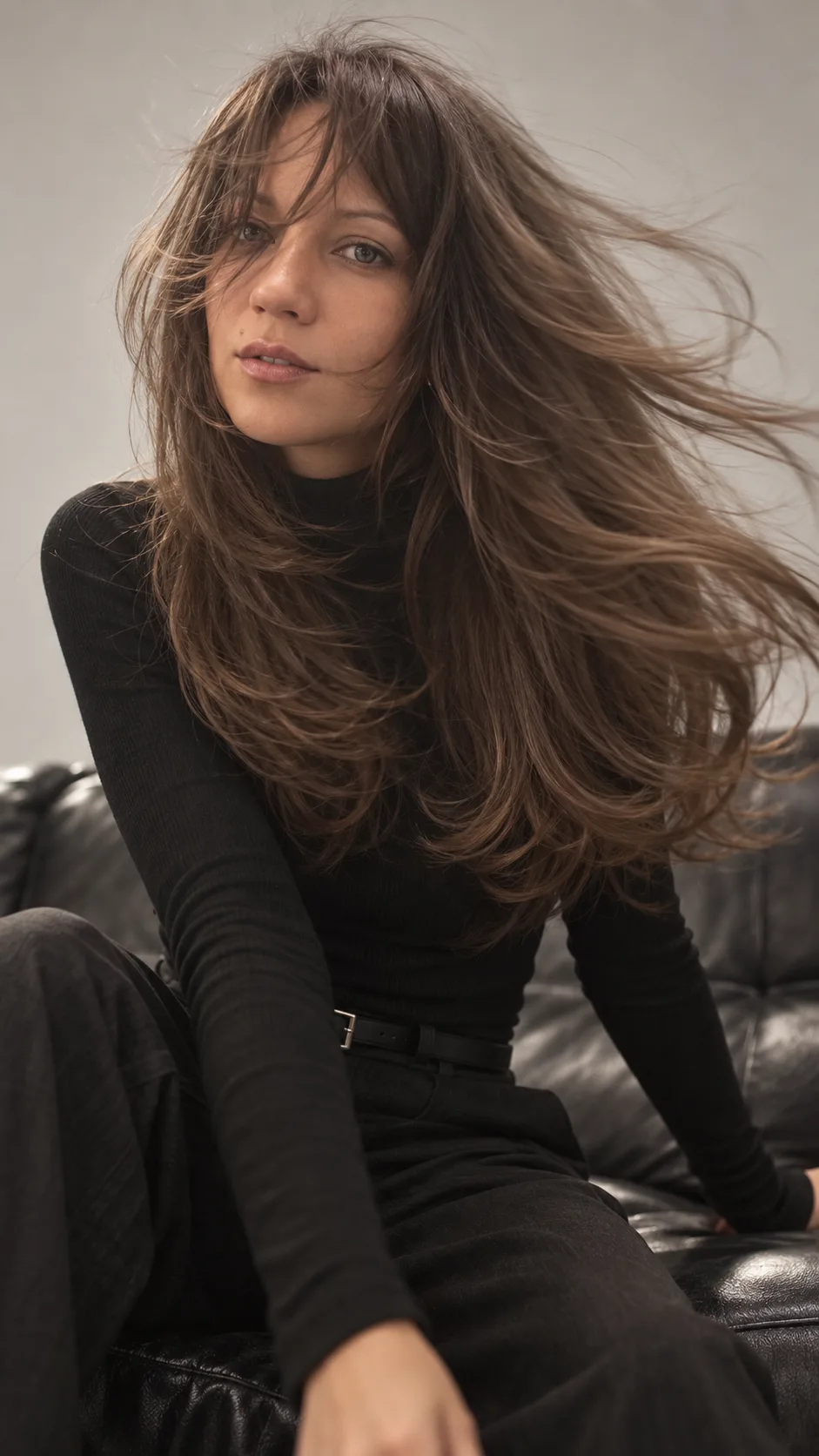 Ultra-realistic studio editorial photo, 9:16 vertical, three-