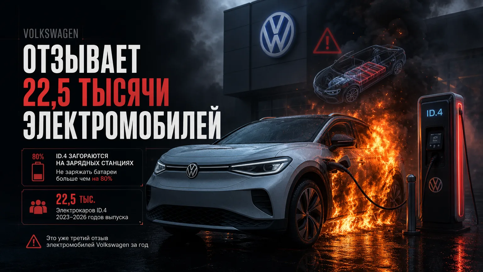 🔋 Volkswagen отзывает 22,5 тысячи электромобилей