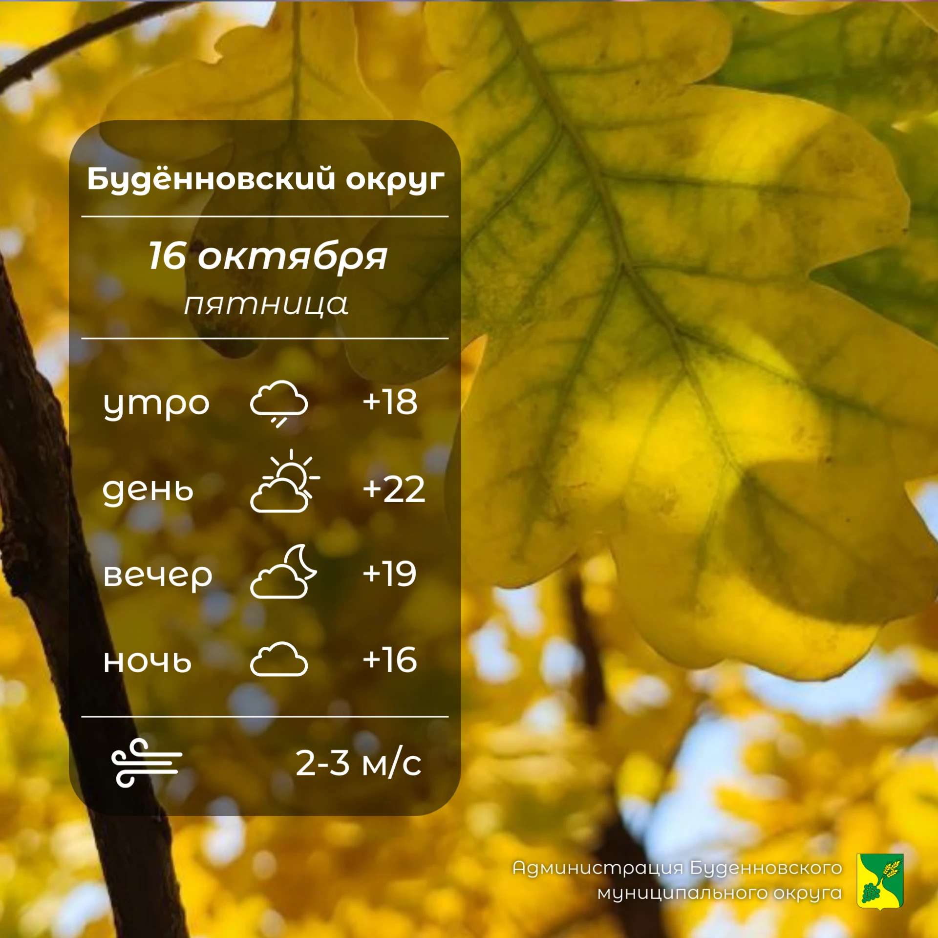 ⛅Сегодня в Буденновском округе облачно с прояснениями, утром возможен небольшой дождь. ...
