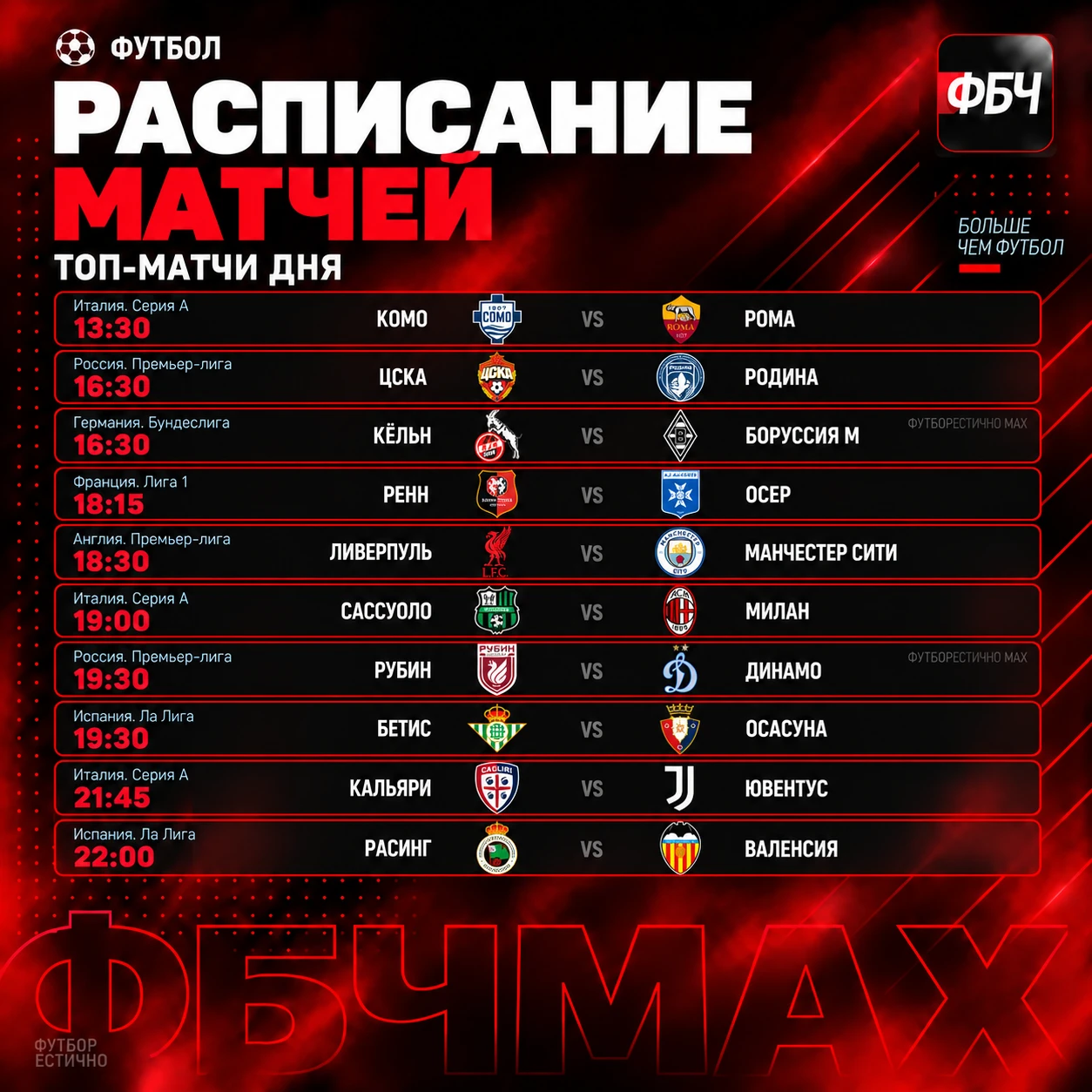 ⚽⚡ РАСПИСАНИЕ И ГЛАВНОЕ ЗА ДЕНЬ