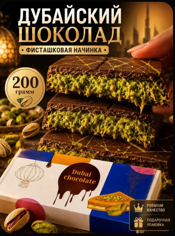 🍫 Дубайский шоколад с фисташкой. Молочный шоколад, фисташковая паста и хрустящее катаи...
