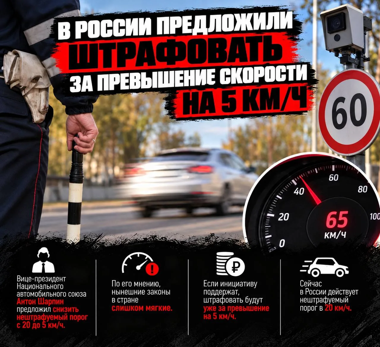 В России предложили штрафовать за превышение скорости на 5 км/ч