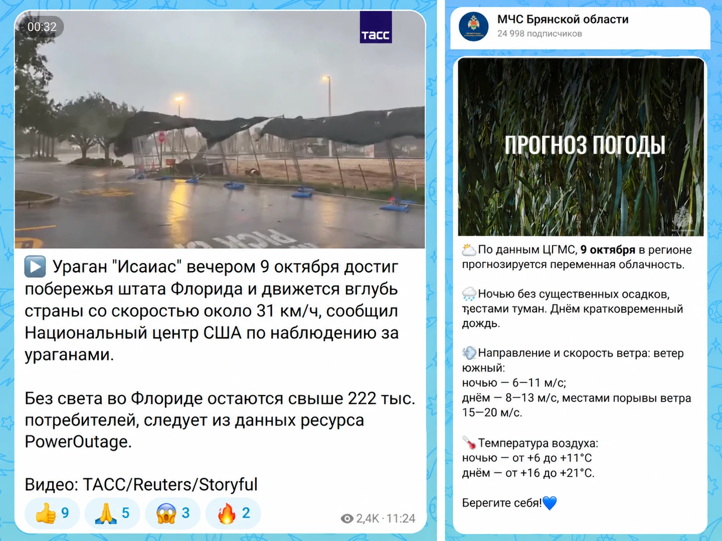 Судя по информации ТАСС, у нас вчера был ураган, который вдвое сильнее американского.