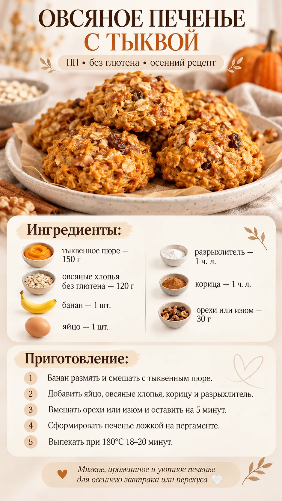 🎃 ПП овсяное печенье с тыквой