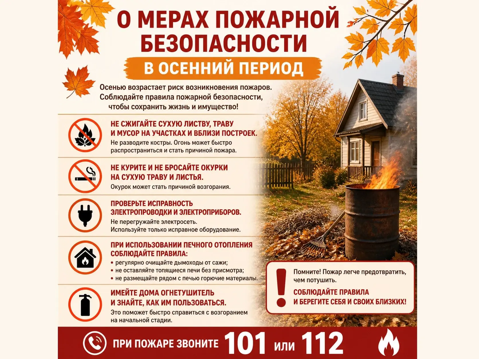❗Памятки о соблюдении правил пожарной безопасности в осенний  период❗