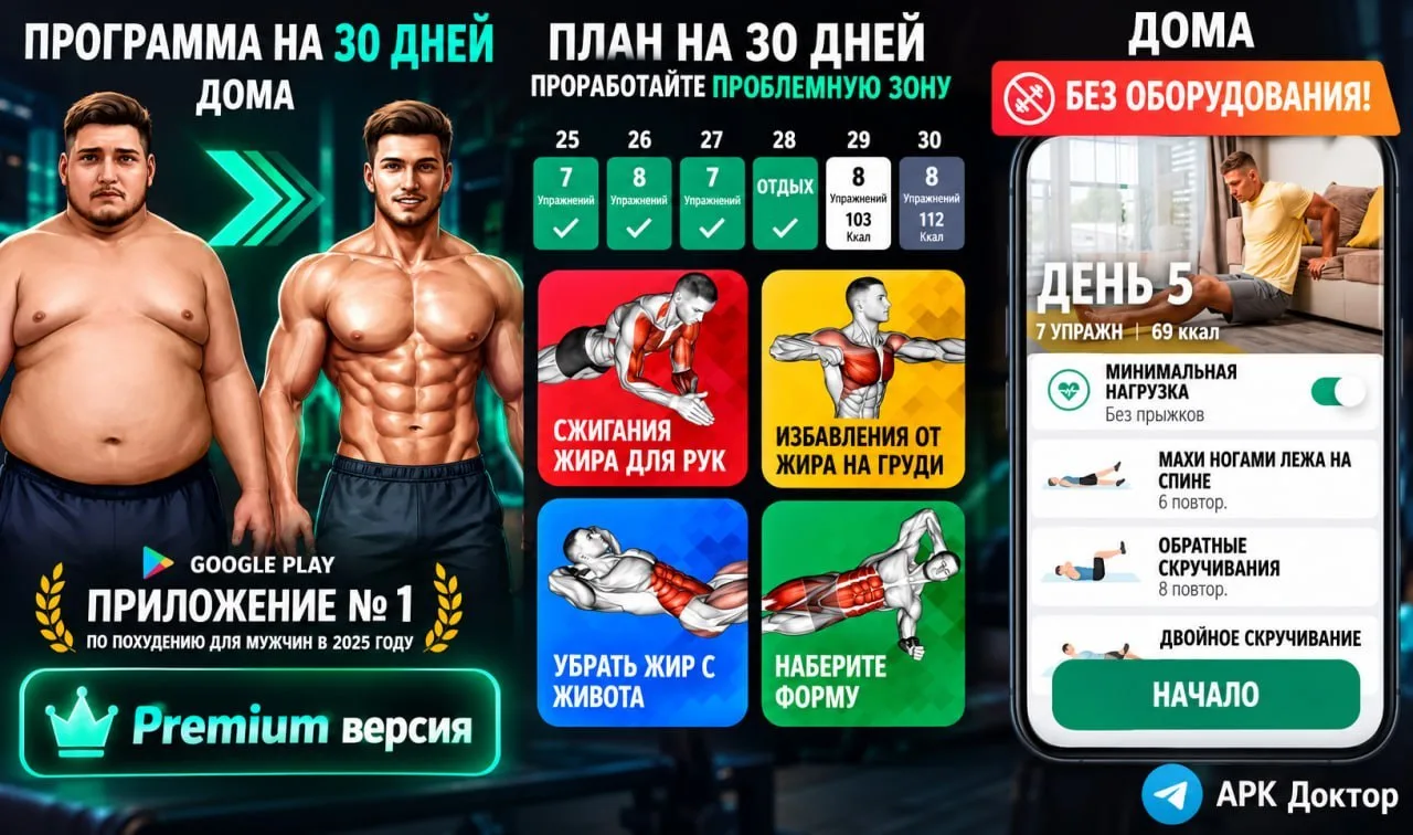 Худеем за 30 дней Pro — лучшее приложение для мужчин, чтобы сжечь жир и сбросить вес дома!