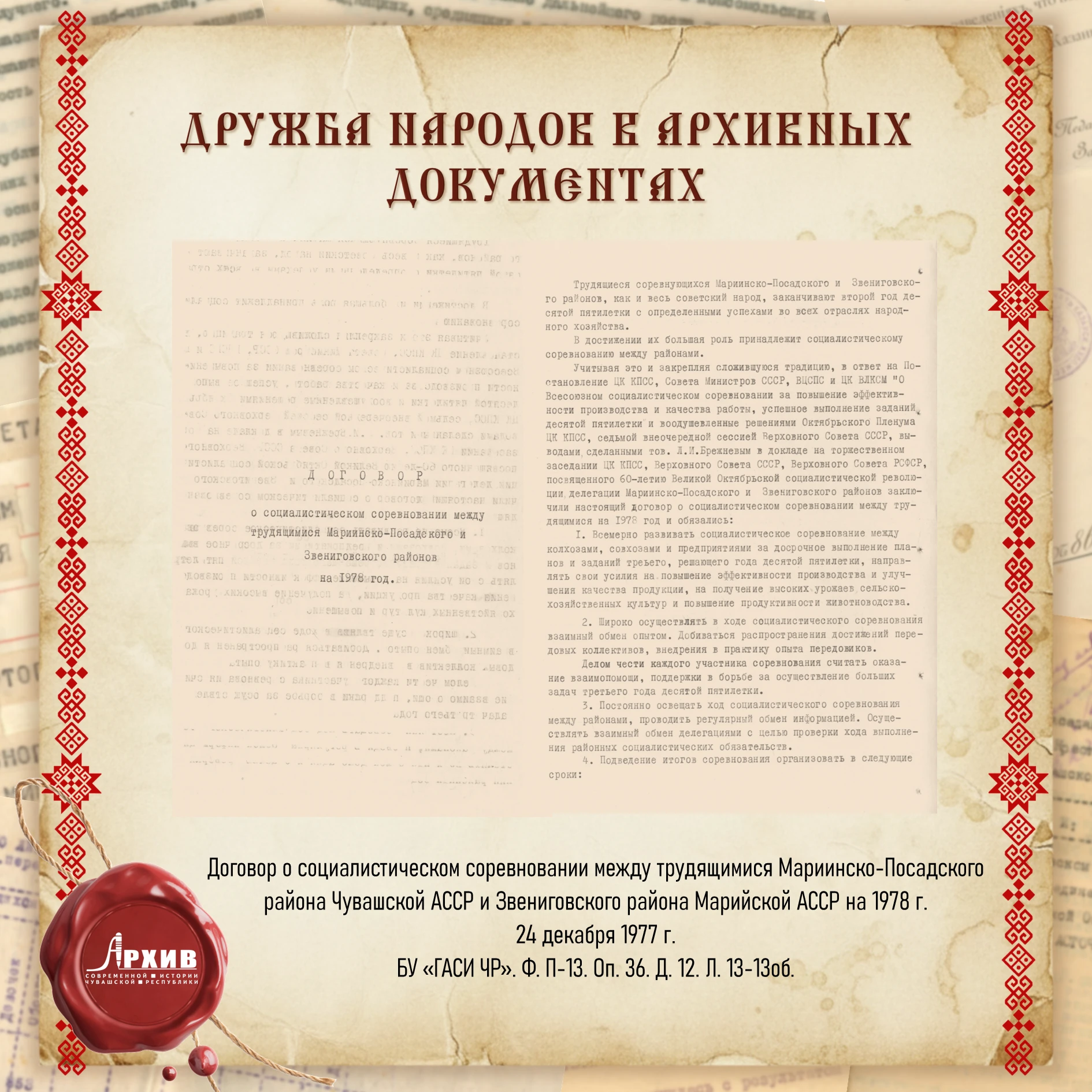 🤝 Рукопожатие через Волгу: как соцсоревнование укрепляло дружбу Чувашии и Марий Эл