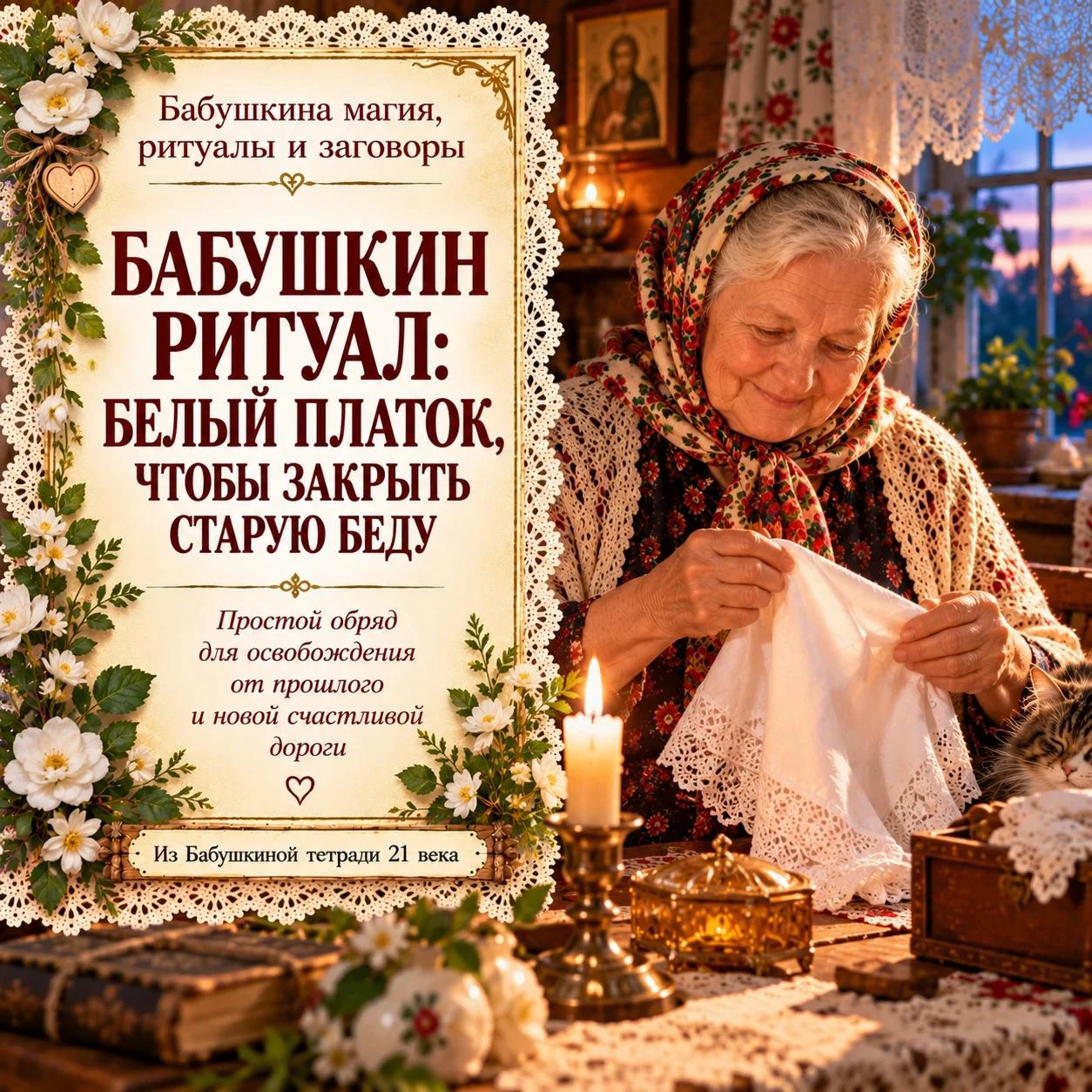 🤍 БАБУШКИН РИТУАЛ: БЕЛЫЙ ПЛАТОК, ЧТОБЫ ЗАКРЫТЬ СТАРУЮ БЕДУ