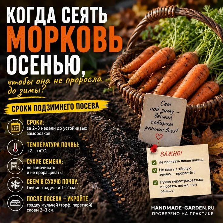 Когда сеять морковь осенью, чтобы она не проросла до зимы?