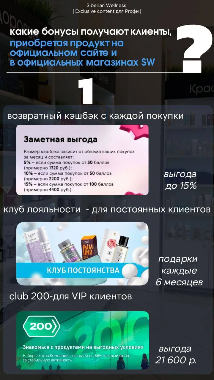 Наши клиенты получают максимум преимуществ, выбирая официальные каналы Siberian Wellness: