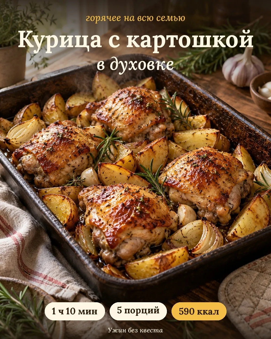 Курица с картошкой в духовке: поставила и забыла 🍗