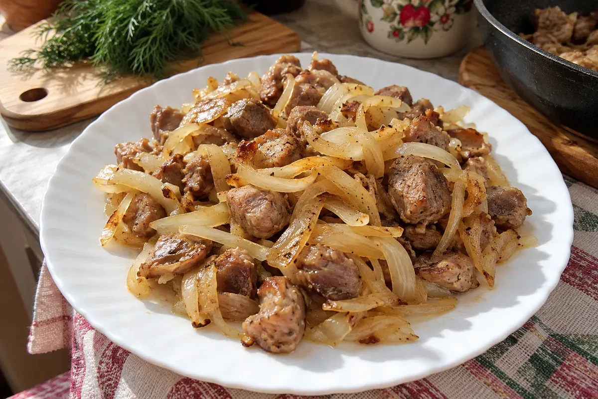 Куриные желудки с луком