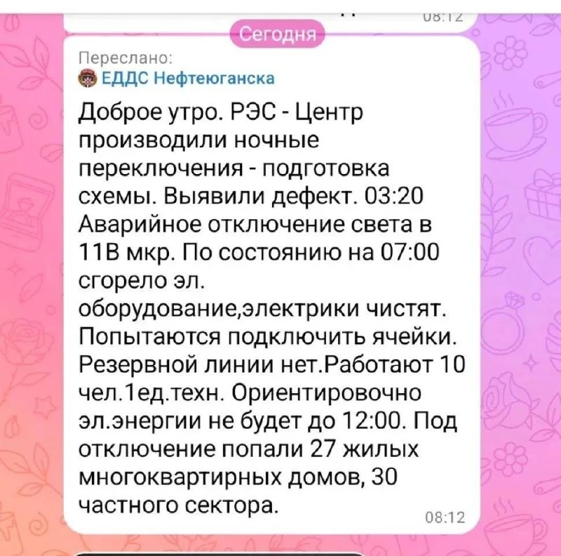 Сообщение об отключениях в 11В и 11Б
