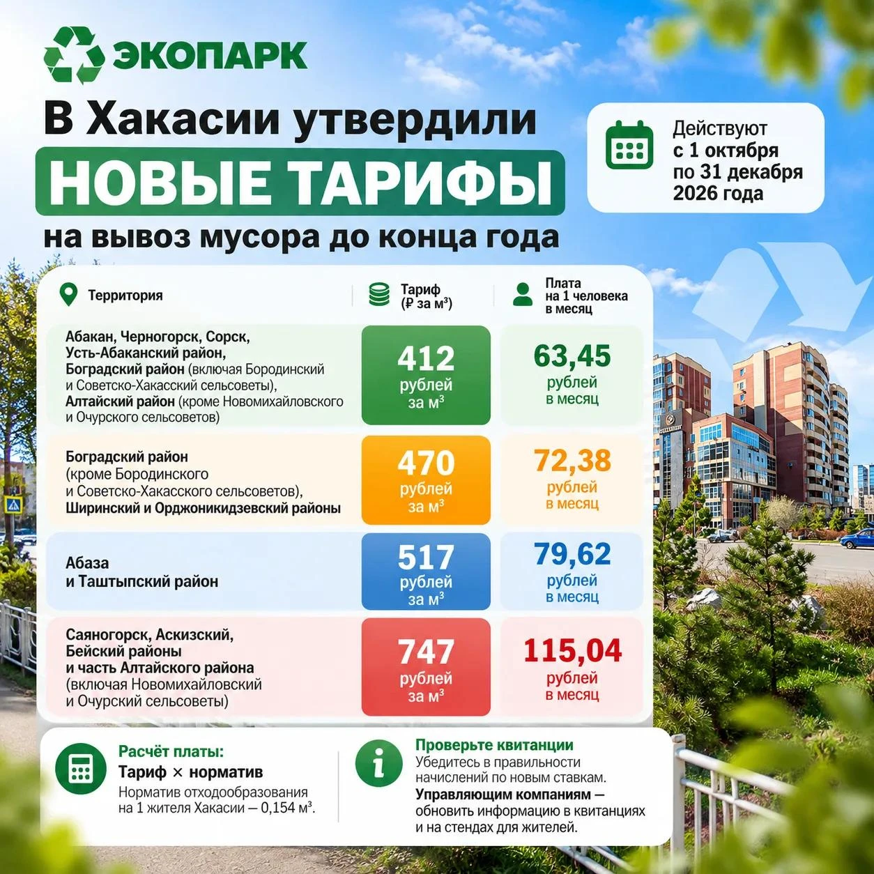 В Хакасии утвердили новые тарифы по оплате за коммунальные услуги по обращению с ТКО