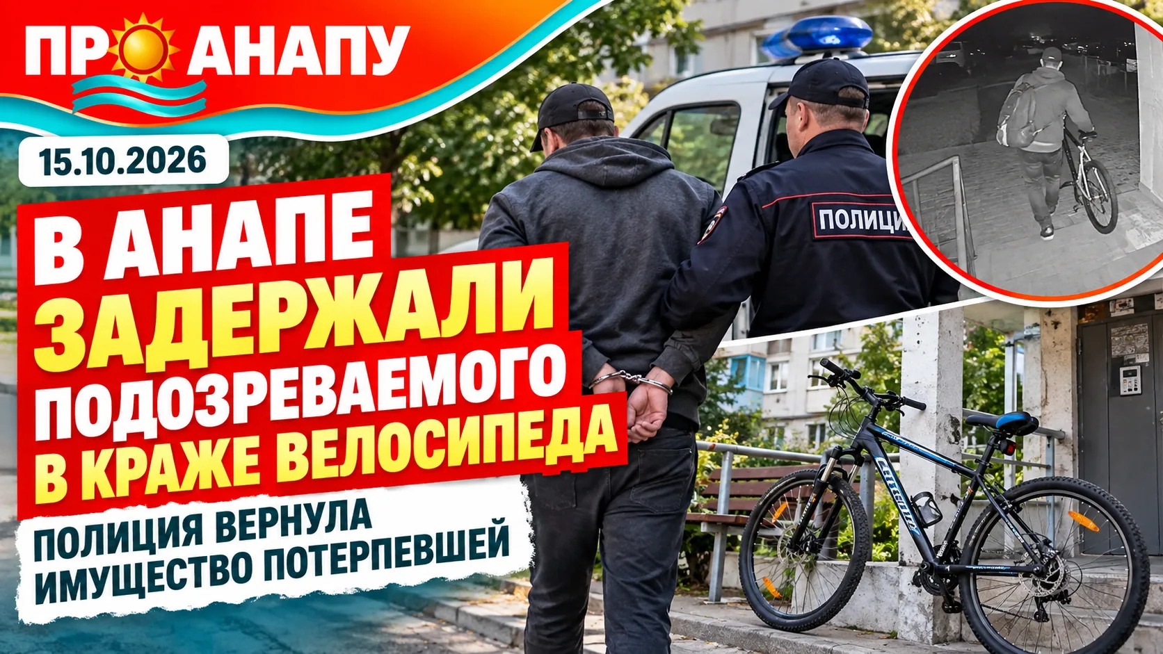 В Анапе задержали подозреваемого в краже велосипеда у многоквартирного дома
