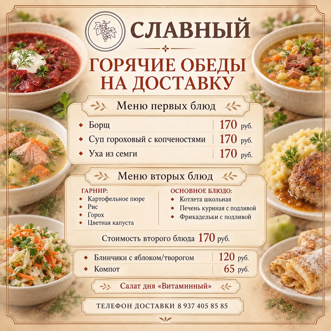 Меню горячих обедов на сегодня 🍲