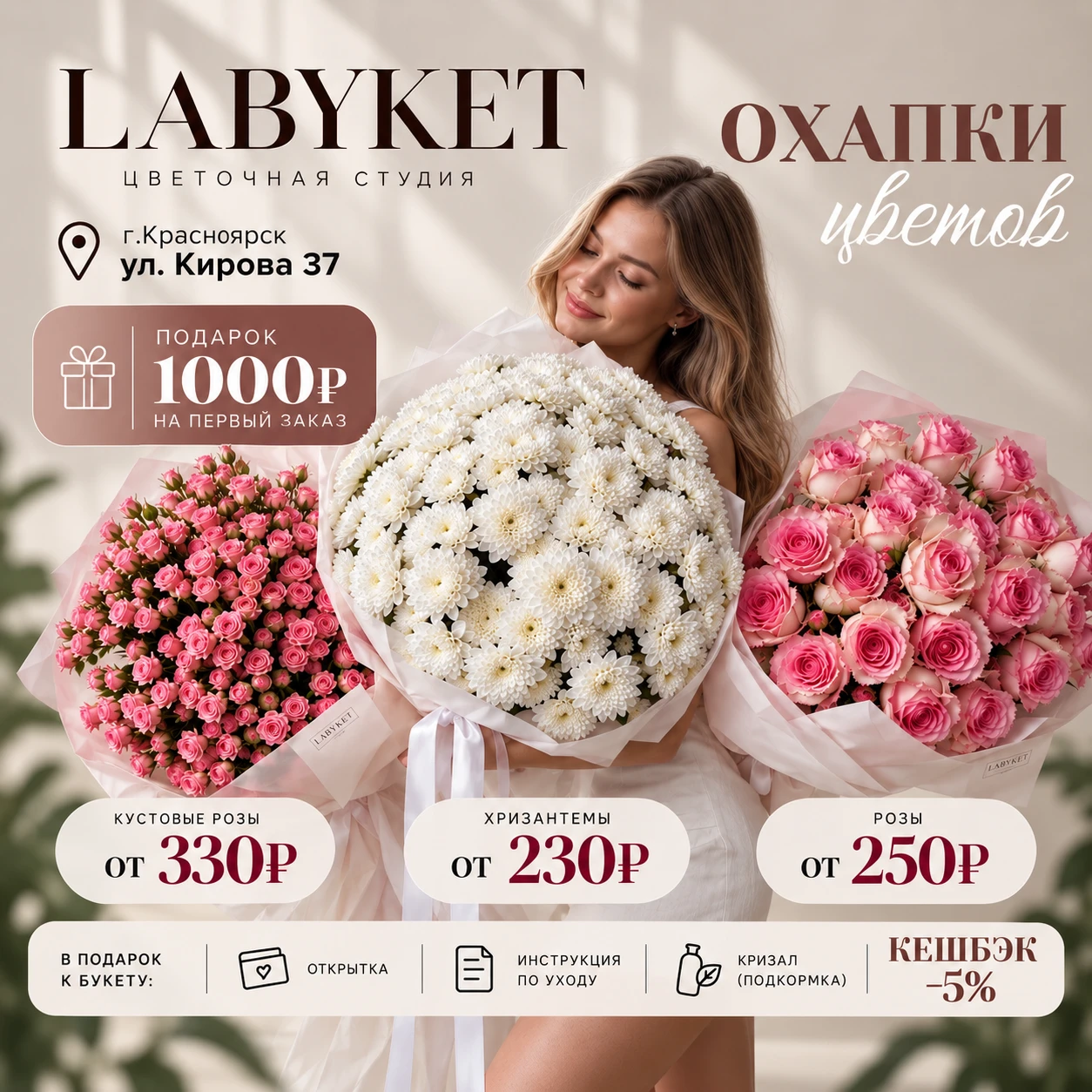 Красноярск! СЕГОДНЯ ОХАПКИ премиальных роз ПО ВЫГОДНЫМ ЦЕНАМ в @labyket24