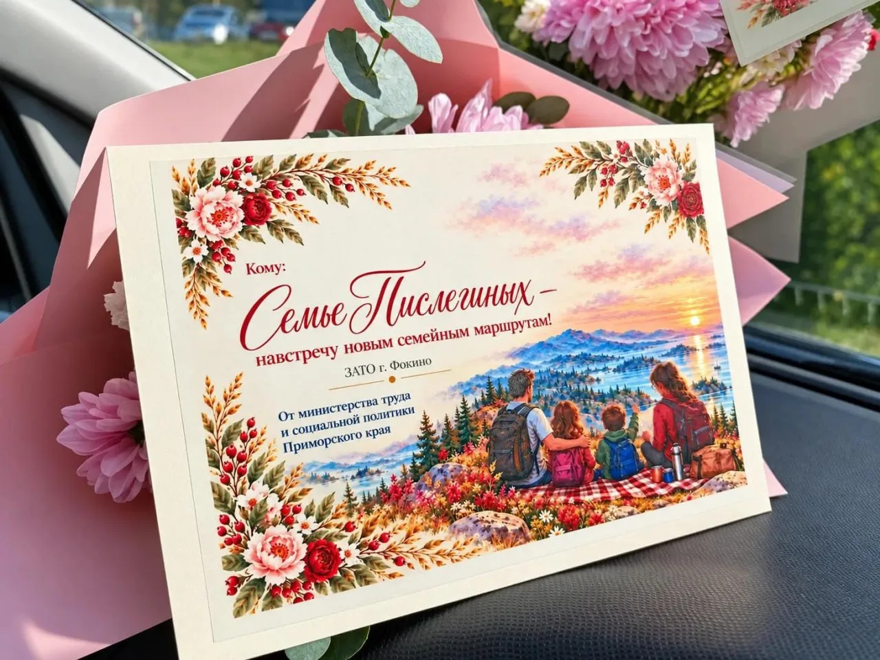 🎉Многодетную семью из Фокино наградили за победу в краевом конкурсе