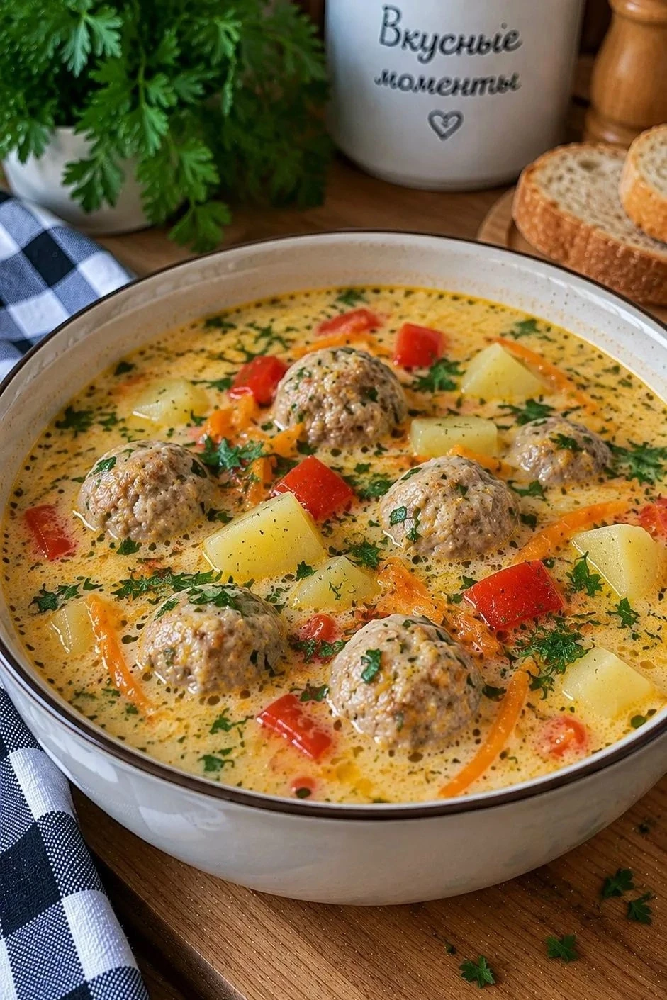 Сливочный суп с фрикадельками