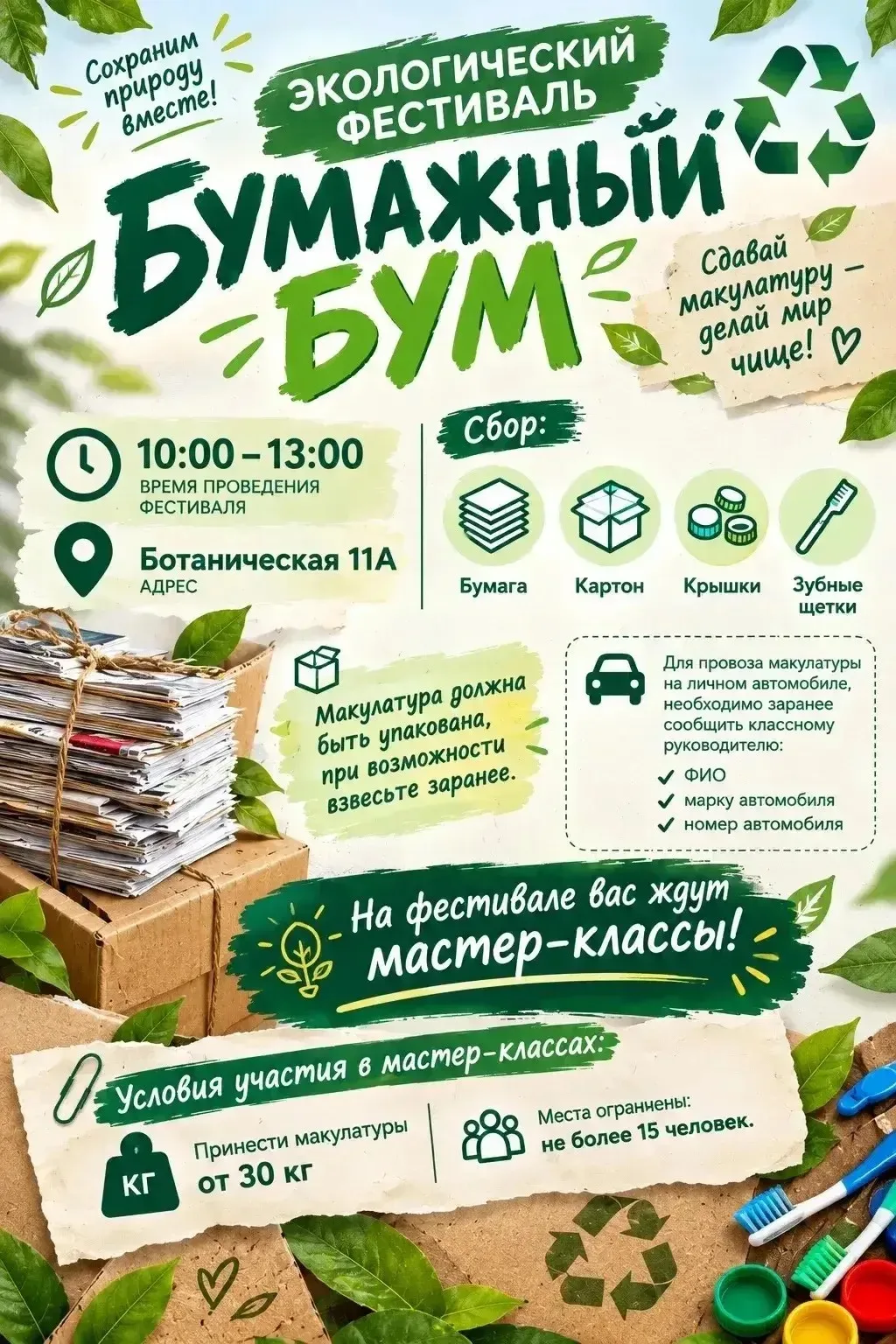 ♻️ Экологический фестиваль «Бумажный бум» пройдёт в Марфино