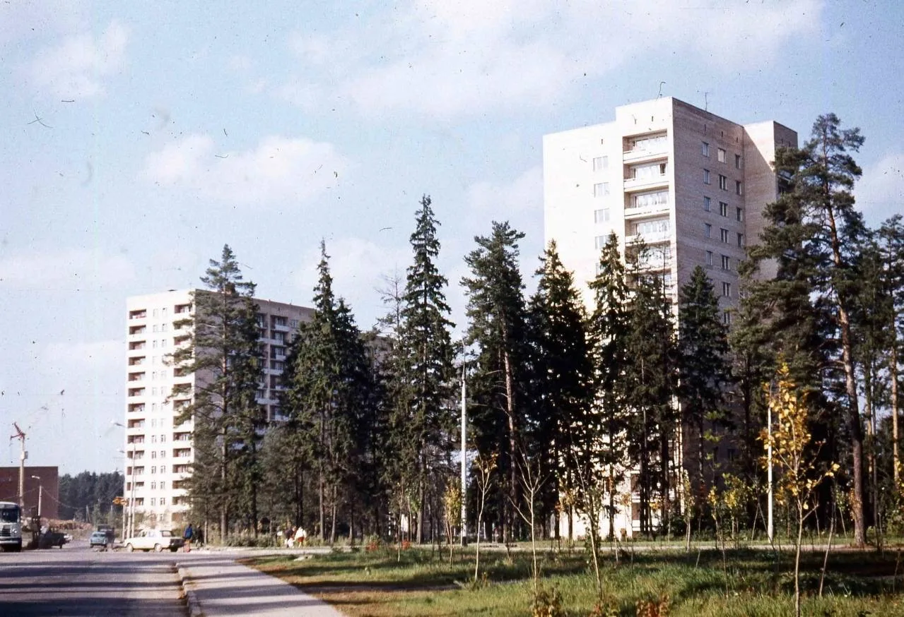 📸 Вид с аллеи Лесные пруды в сторону улицы Юности, 1971 г.