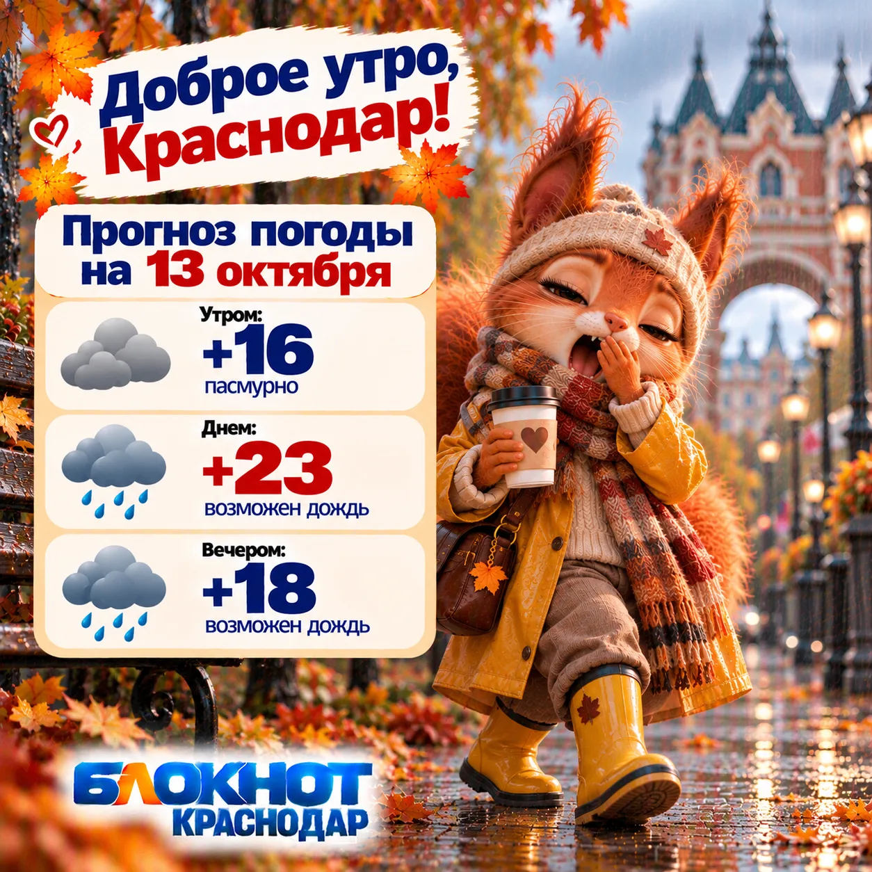 😴 Доброе утро, Краснодар! Хотя Крася с этим пока не совсем согласна…