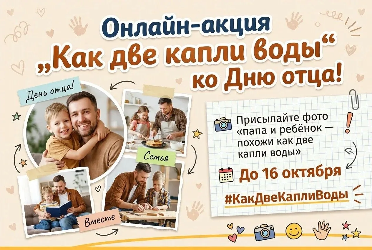 📢 Внимание! Онлайн-акция ко Дню отца «Как две капли воды»