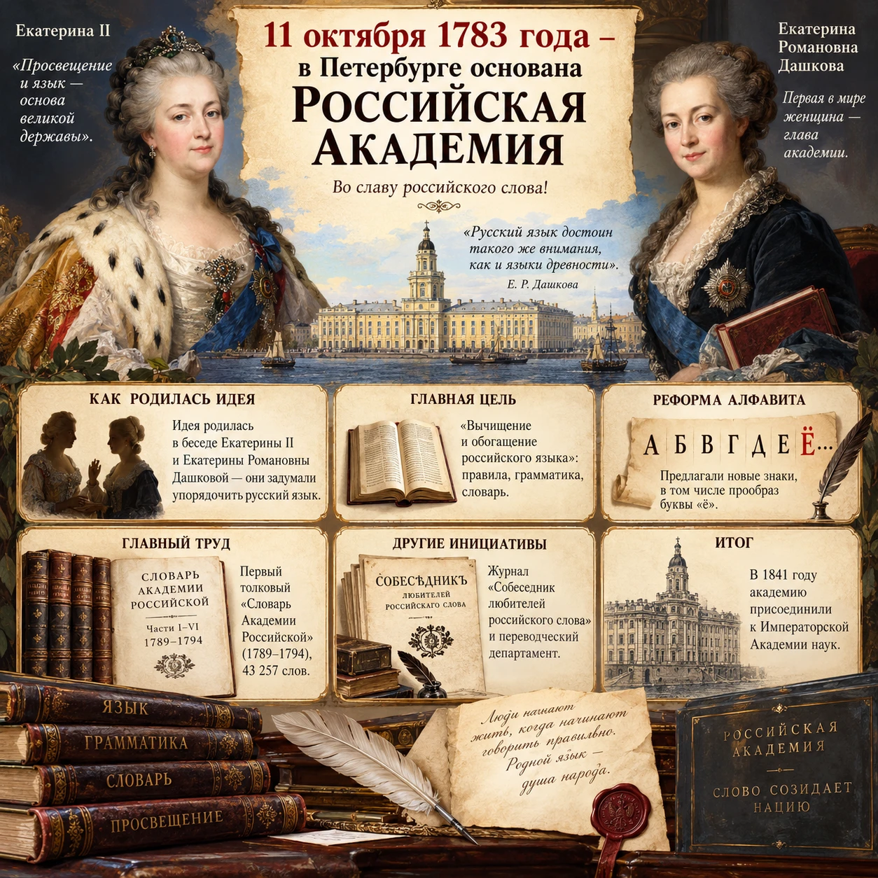 11 октября 1783 года – основание Российской академии в Петербурге