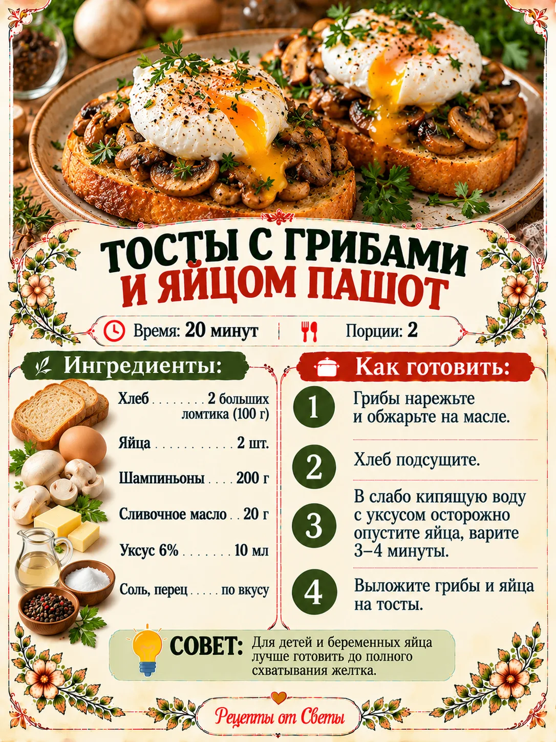 🍳 Тосты с грибами и яйцом пашот, когда хочется позавтракать как в кафе, но выходить из...