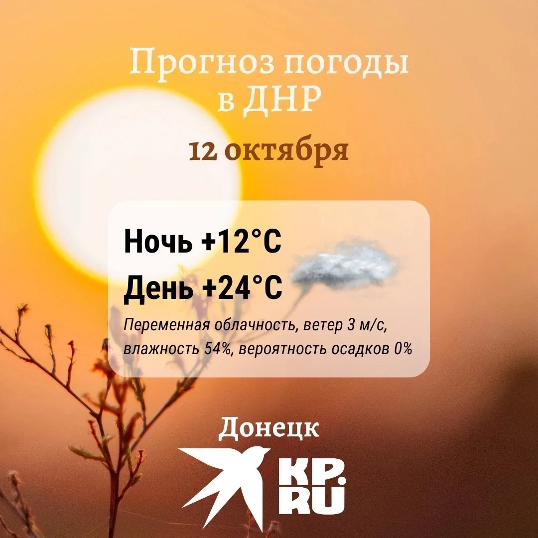Сегодня в ДНР воздух прогреется до +24°C. Легкий ветер лишь слегка освежает. Обязательн...