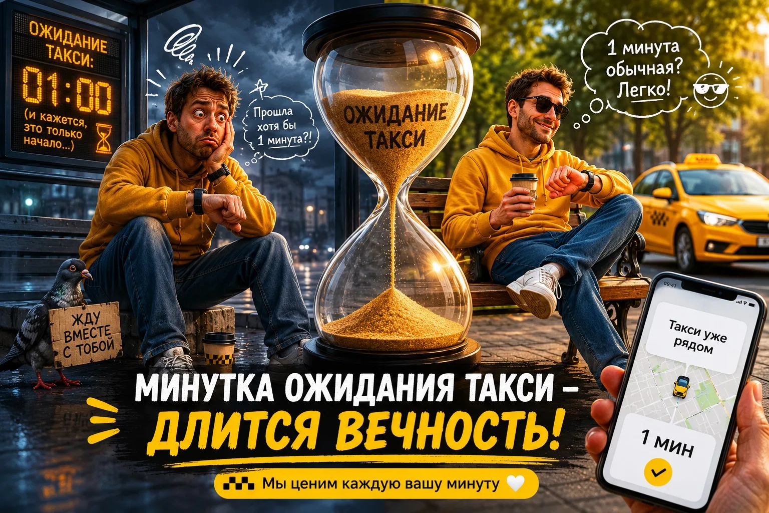 «Одна минута ожидания такси = 7 лет по ощущениям»⏳
