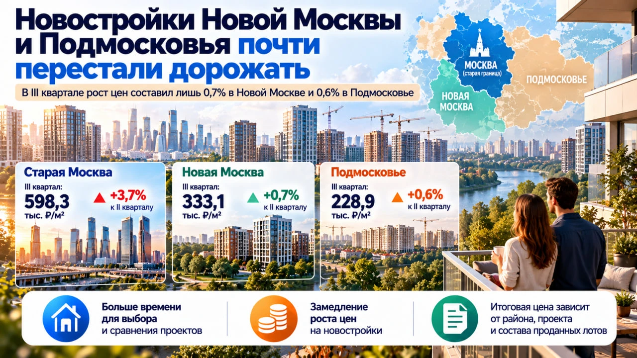 Новостройки Новой Москвы и Подмосковья почти перестали дорожать. По итогам третьего ква...