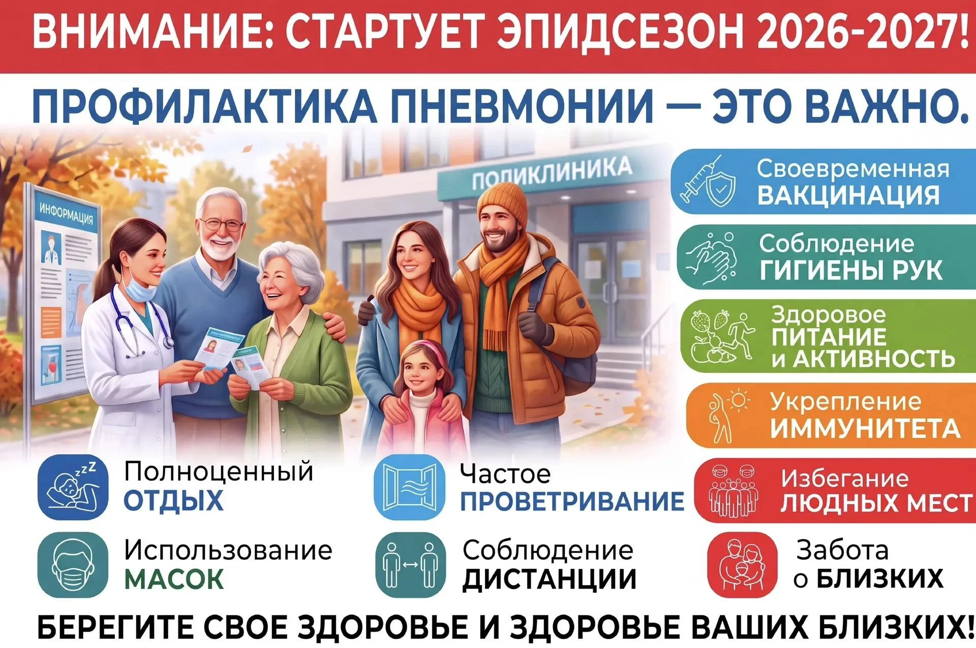 🦠 Внимание: стартует эпидсезон 2026-2027! Профилактика пневмонии — это важно.