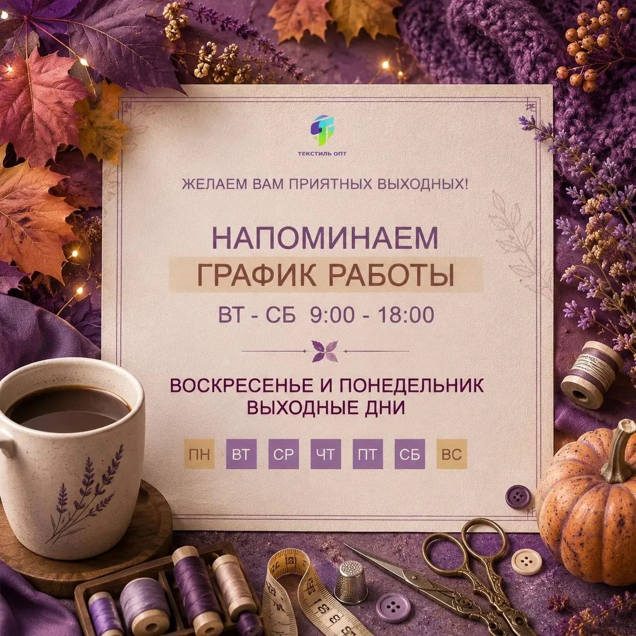 Желаем вам приятных выходных, уважаемые покупатели!