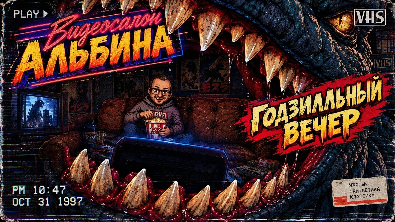 📼 Прямо сейчас годзиллий вечерок в стенах Видеосалона "Альбина", приходите! live.vkvid...