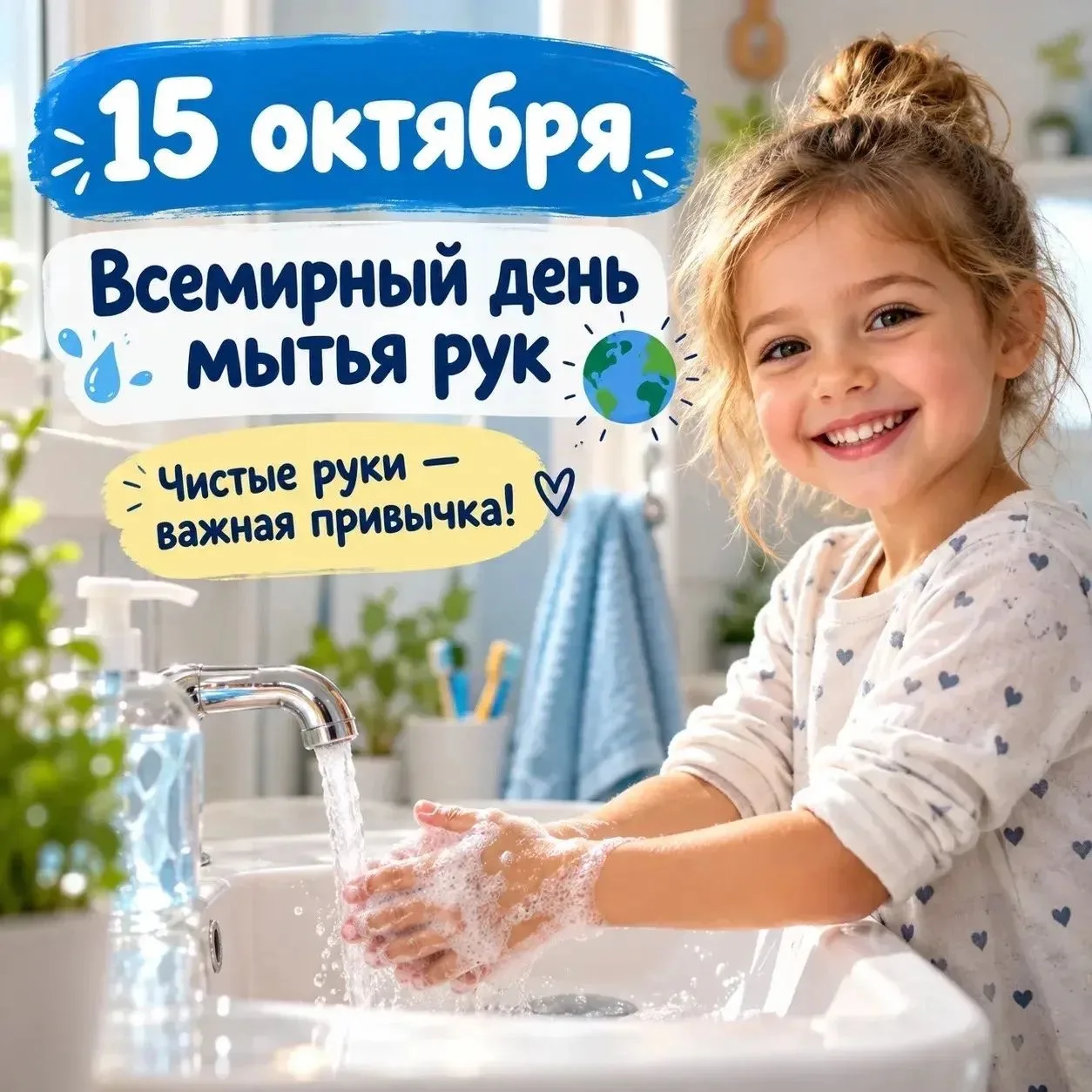 💦🤲 Сегодня, 15 октября — особенный день. Всемирный день мытья рук!