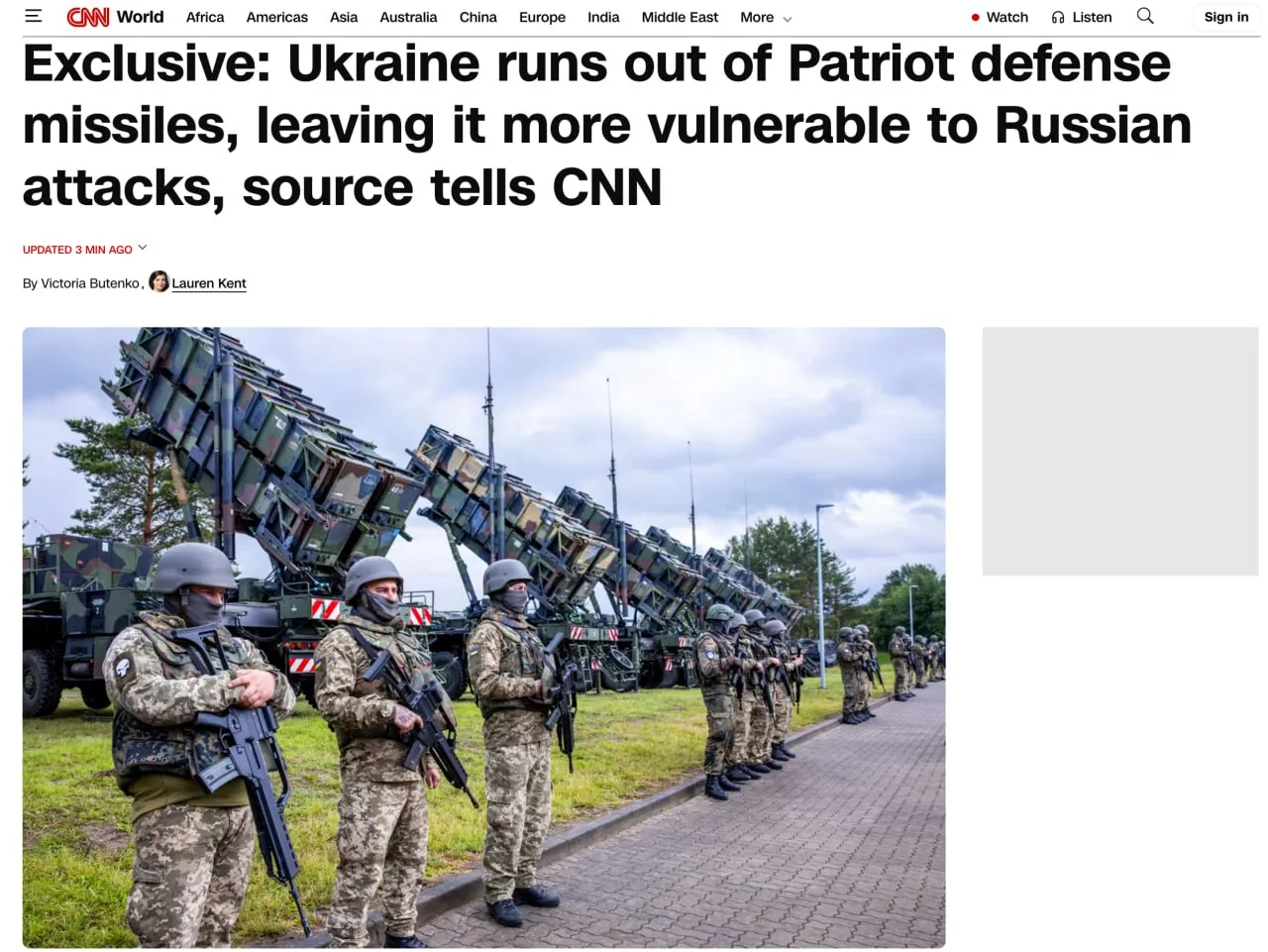 На Украине снова закончились ракеты для американских систем ПВО Patriot — CNN со ссылко...