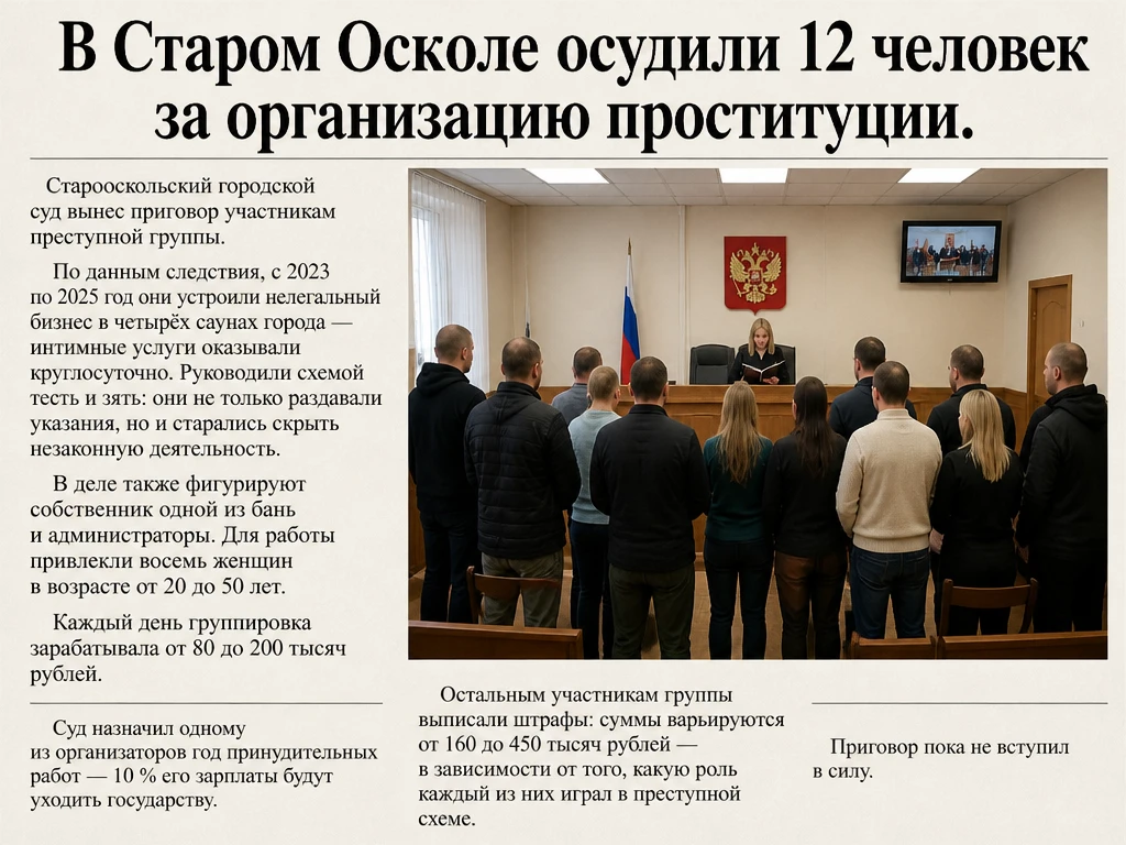 В Старом Осколе осудили 12 человек за организацию проституции.